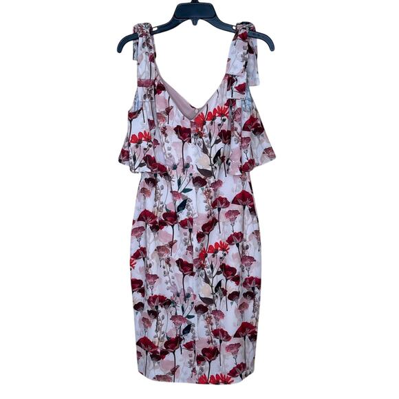 Black Halo Cold Shoulder Sheath Floral Dress Size 6 Lined Zip Back Elegant - Picture 1 of 10